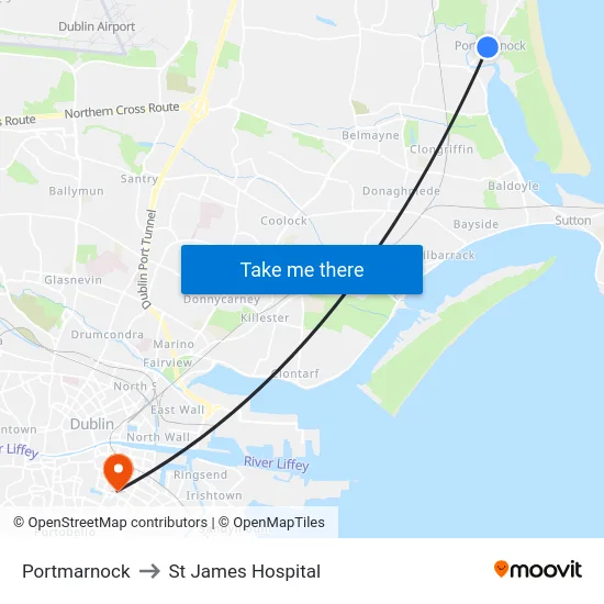 Portmarnock to St James Hospital map