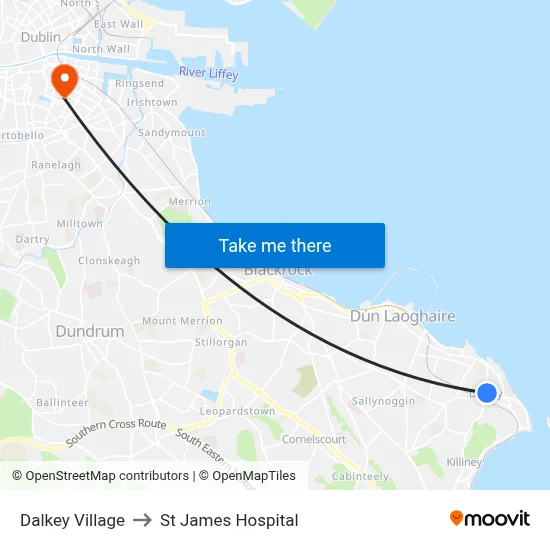 Dalkey Village to St James Hospital map