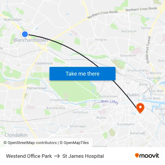 Westend Office Park to St James Hospital map