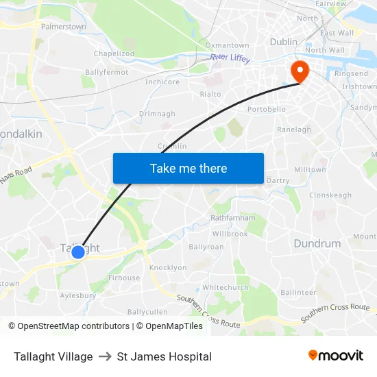 Tallaght Village to St James Hospital map