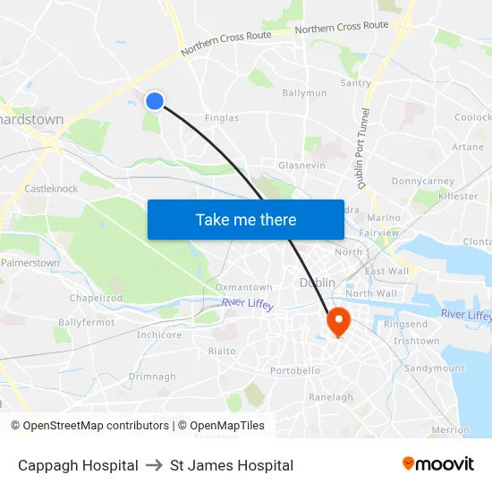 Cappagh Hospital to St James Hospital map