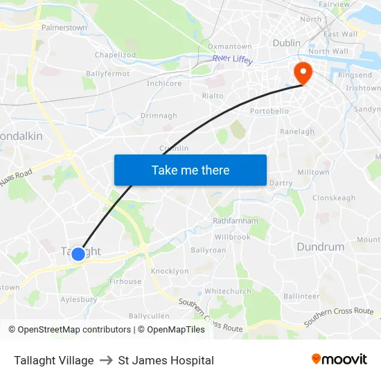 Tallaght Village to St James Hospital map
