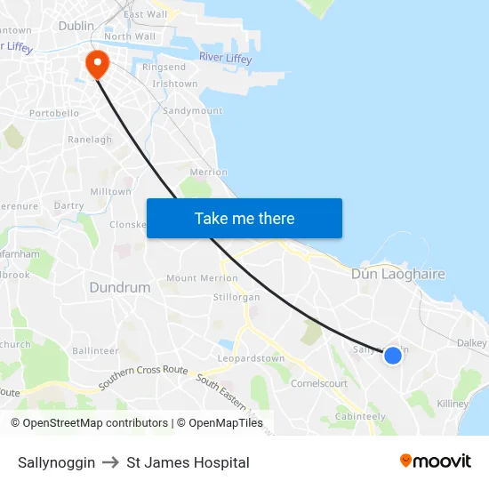 Sallynoggin to St James Hospital map