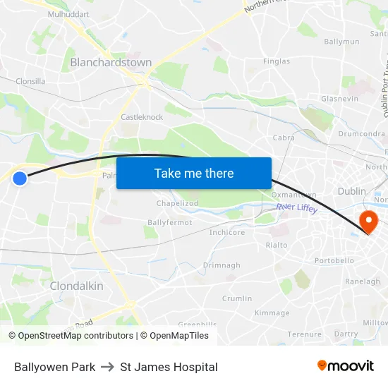 Ballyowen Park to St James Hospital map