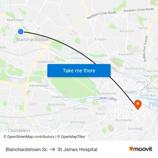 Blanchardstown Sc to St James Hospital map