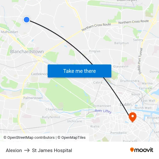 Alexion to St James Hospital map