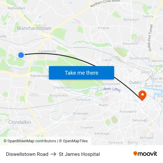 Diswellstown Road to St James Hospital map