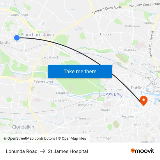 Lohunda Road to St James Hospital map