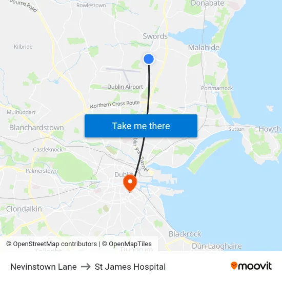 Nevinstown Lane to St James Hospital map