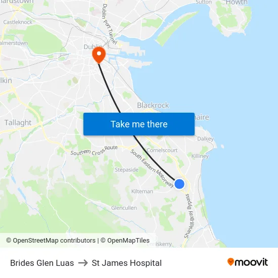 Brides Glen Luas to St James Hospital map