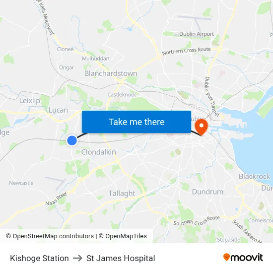 Kishoge Station to St James Hospital map