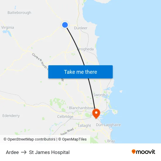 Ardee to St James Hospital map