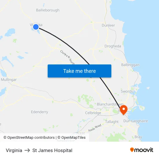 Virginia to St James Hospital map