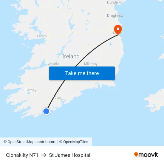 Clonakilty N71 to St James Hospital map
