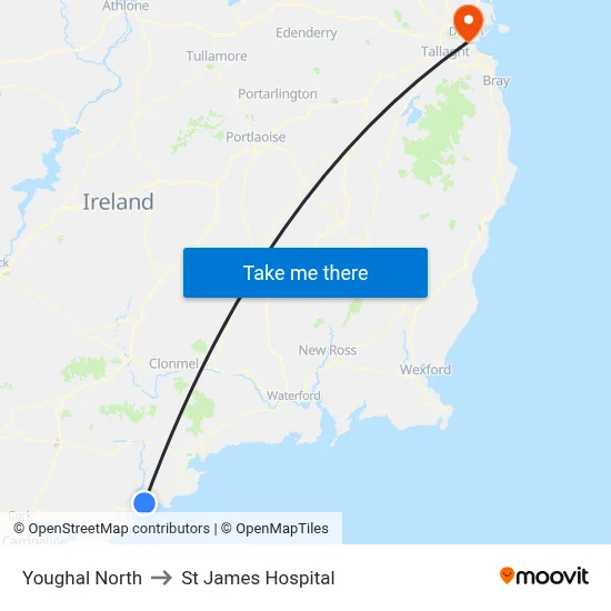 Youghal North to St James Hospital map