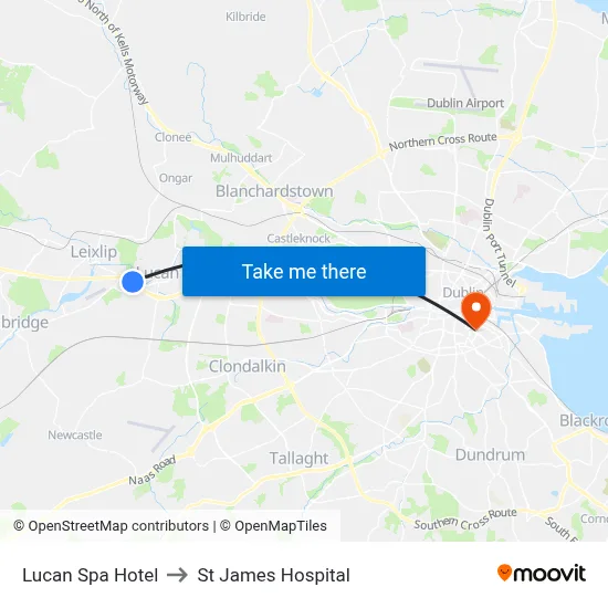 Lucan Spa Hotel to St James Hospital map