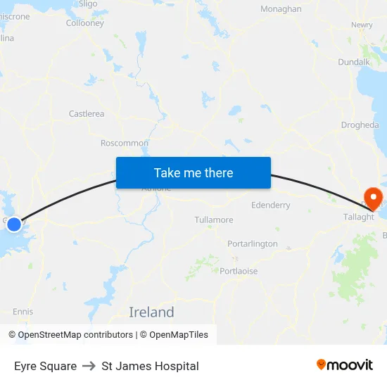 Eyre Square to St James Hospital map
