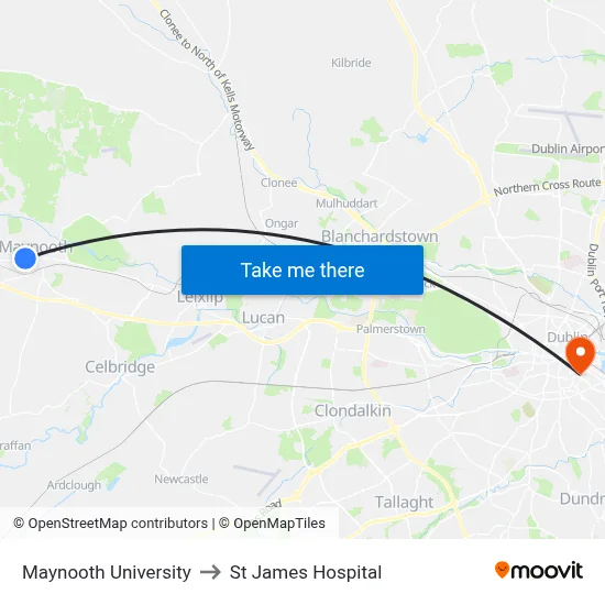 Maynooth University to St James Hospital map
