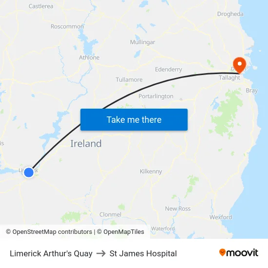 Limerick Arthur's Quay to St James Hospital map