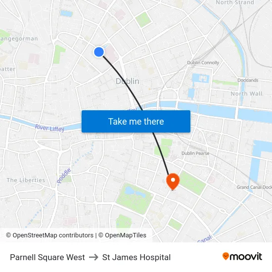 Parnell Square West to St James Hospital map