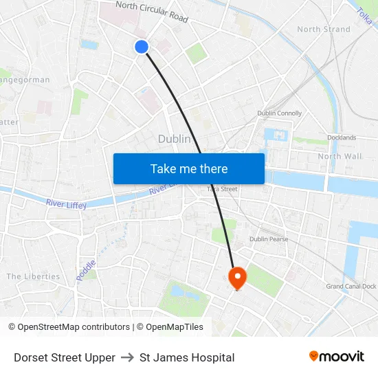 Dorset Street Upper to St James Hospital map