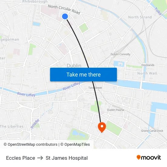 Eccles Place to St James Hospital map