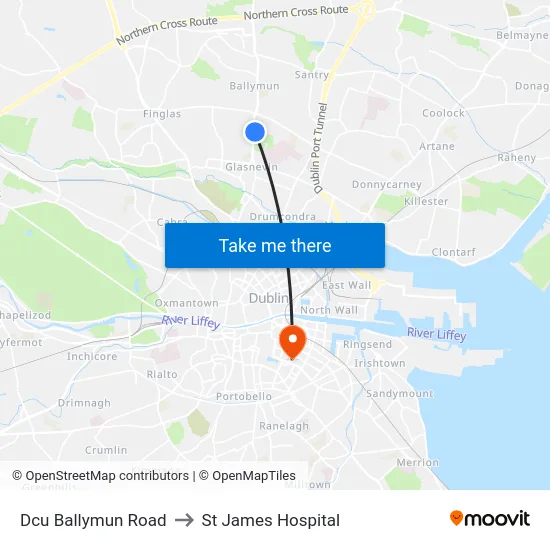 Dcu Ballymun Road to St James Hospital map