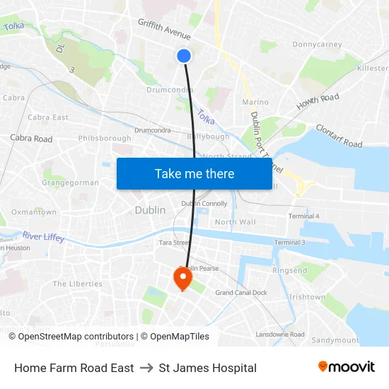 Home Farm Road East to St James Hospital map