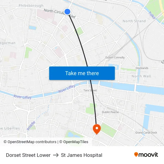 Dorset Street Lower to St James Hospital map