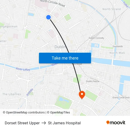 Dorset Street Upper to St James Hospital map