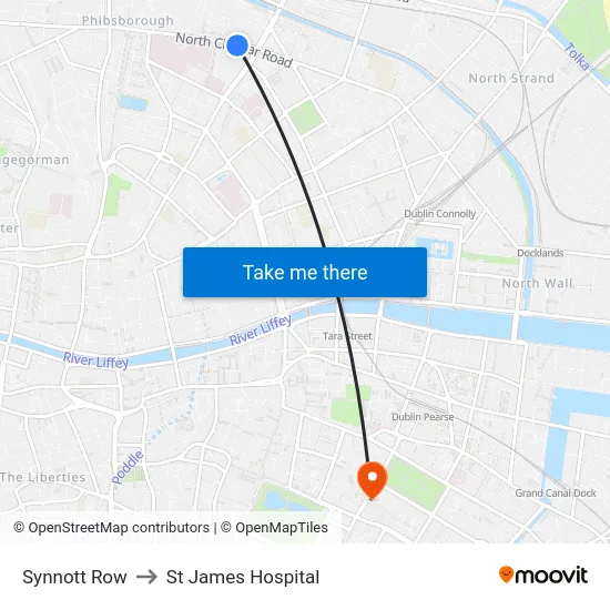 Synnott Row to St James Hospital map