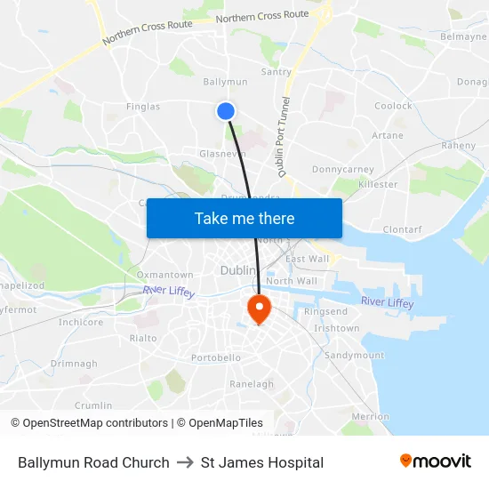Ballymun Road Church to St James Hospital map