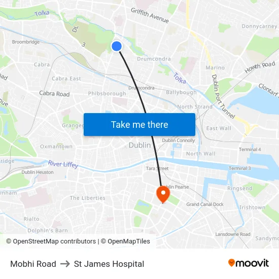 Mobhi Road to St James Hospital map