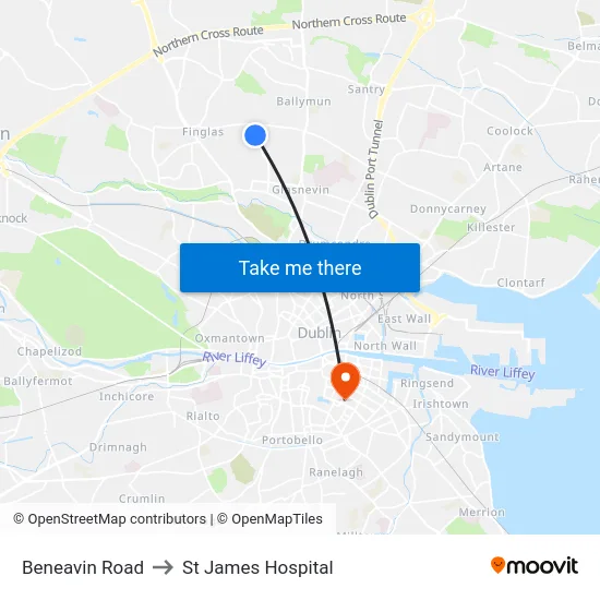 Beneavin Road to St James Hospital map