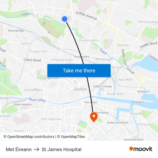 Met Éireann to St James Hospital map