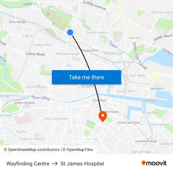 Wayfinding Centre to St James Hospital map