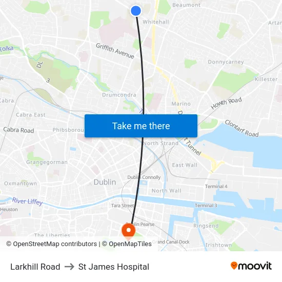 Larkhill Road to St James Hospital map