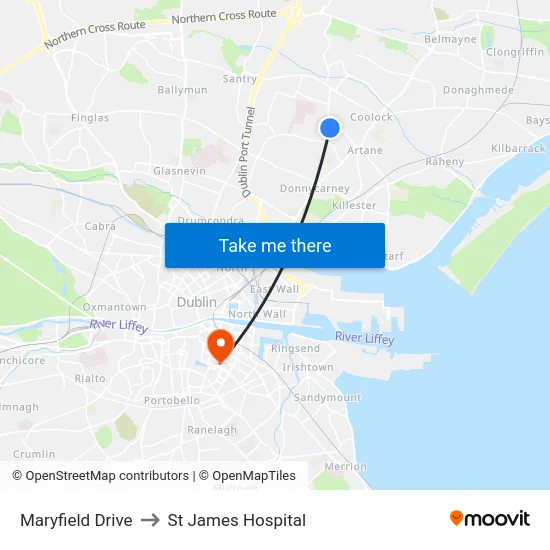 Maryfield Drive to St James Hospital map