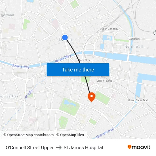 O'Connell Street Upper to St James Hospital map
