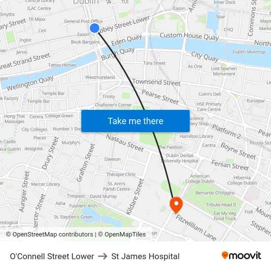 O'Connell Street Lower to St James Hospital map