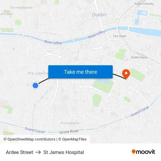 Ardee Street to St James Hospital map