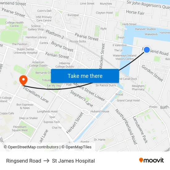Ringsend Road to St James Hospital map