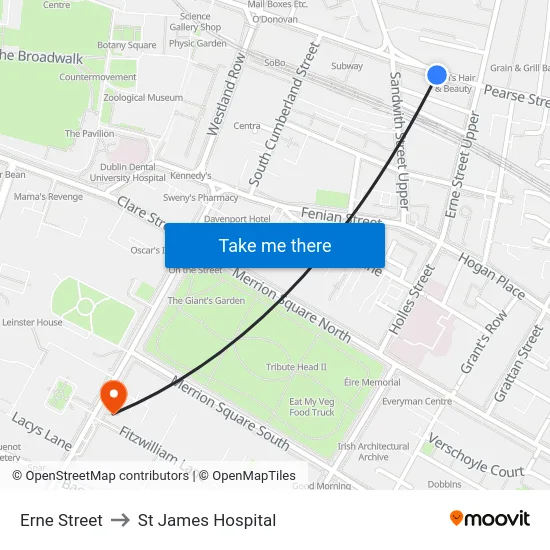 Erne Street to St James Hospital map