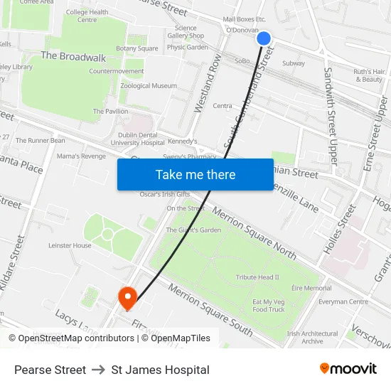 Pearse Street to St James Hospital map