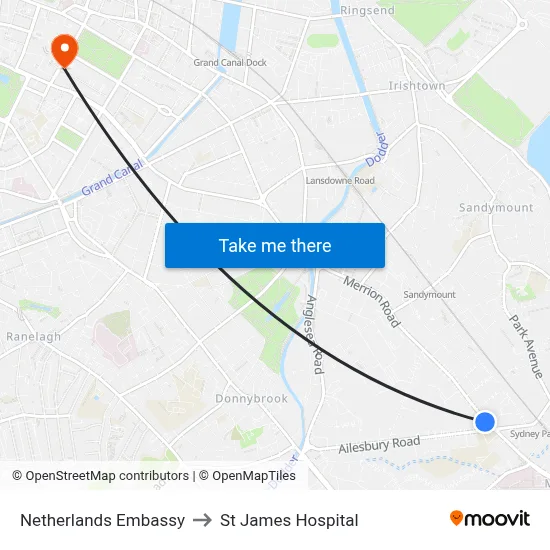 Netherlands Embassy to St James Hospital map