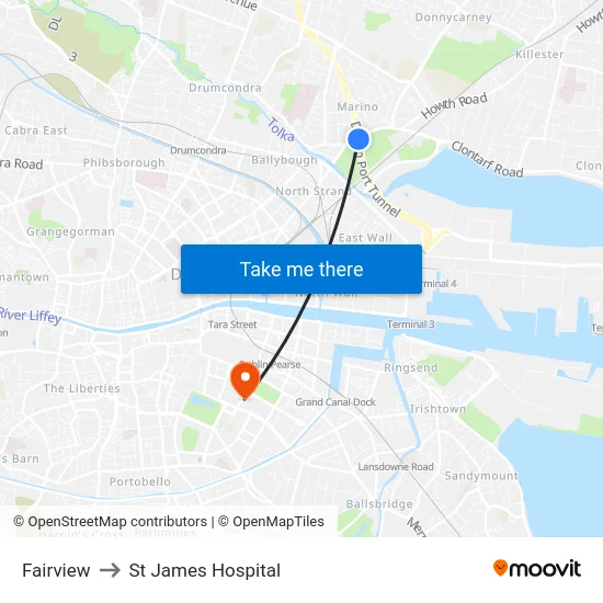 Fairview to St James Hospital map
