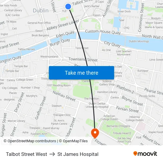 Talbot Street West to St James Hospital map