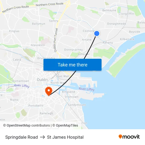 Springdale Road to St James Hospital map