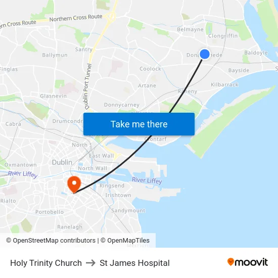 Holy Trinity Church to St James Hospital map