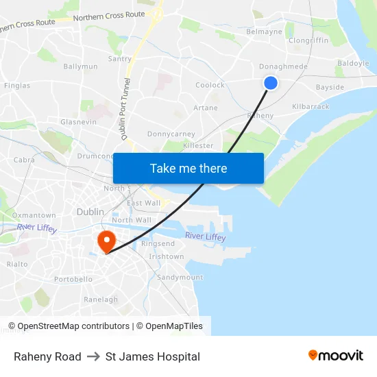 Raheny Road to St James Hospital map